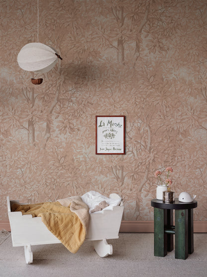  Immerse yourself in a blush-hued forest landscape with the Charles wall mural. 