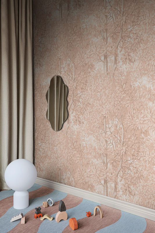  Immerse yourself in a blush-hued forest landscape with the Charles wall mural. 