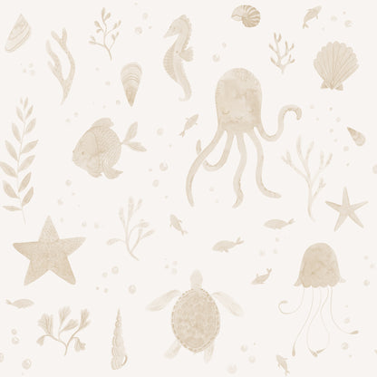 Featuring delightful jellyfish, seahorses, and turtles, this playful wallpaper turns any room into a canvas of creativity and wonder.