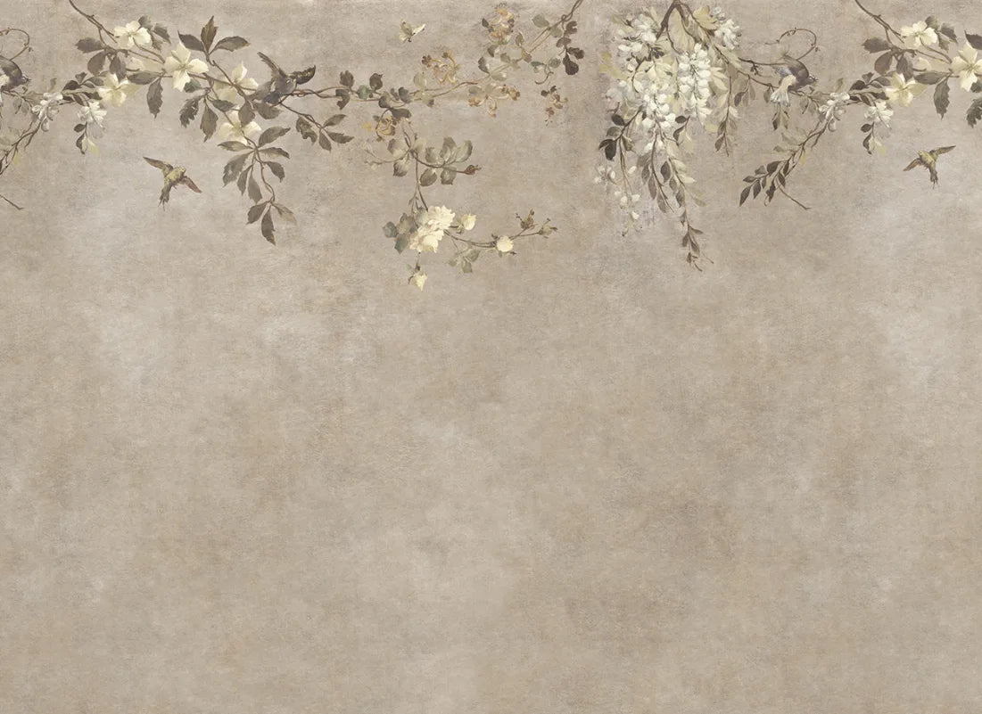 This Nico wallpaper effortlessly transforms any space into a serene haven. Delicately illustrated vines and soft, trailing blossoms create a sense of timeless beauty, evoking images of a sun-drenched pergola. 