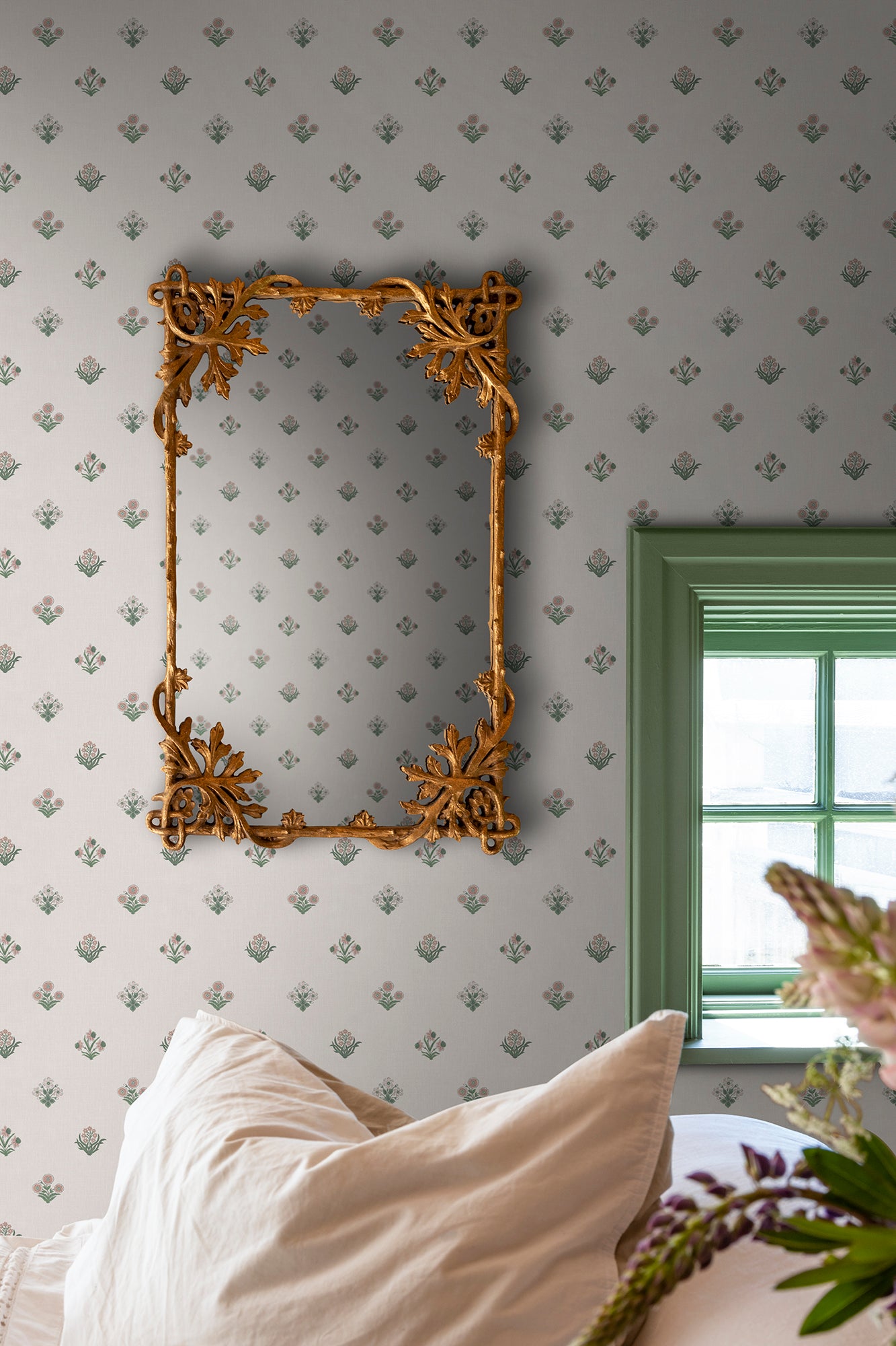Infuse your space with Amy's charming wallpaper with delicate floral details. This subtle