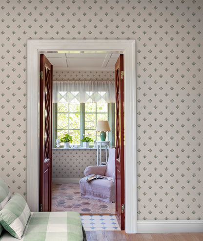Infuse your space with Amy's charming wallpaper with delicate floral details. This subtle