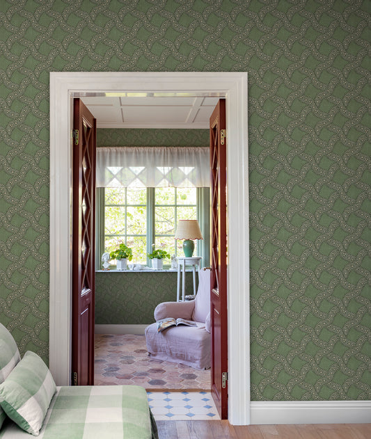 Step into the elegance of 18th-century French design with Annie's medallion pattern. This beautiful green wallpaper blends classic ornamentation with a modern twist