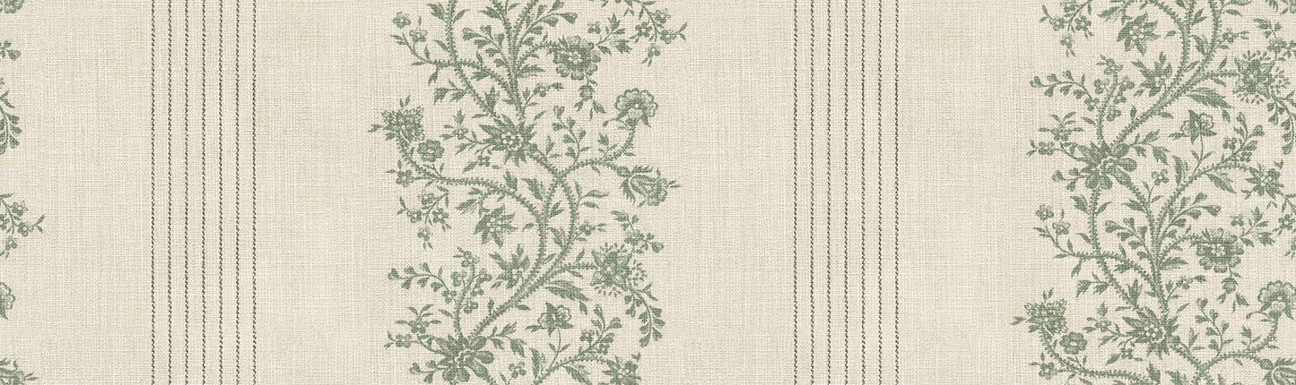  Embrace timeless elegance with the Natalie wallpaper, flaunting graceful floral garlands intertwined with classic stripes. 