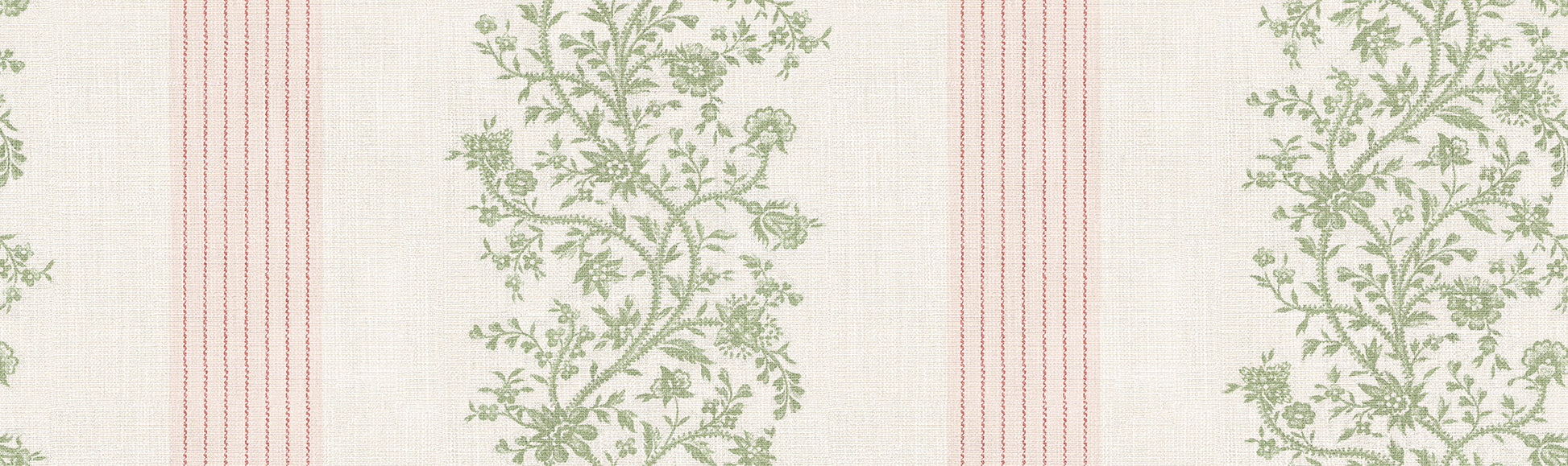 Embrace the romance of a classic stripe with Natalie Pink. This pattern intertwines delicate floral garlands with elegant woven stripes, revitalizing 19th-century French elegance in a modern palette