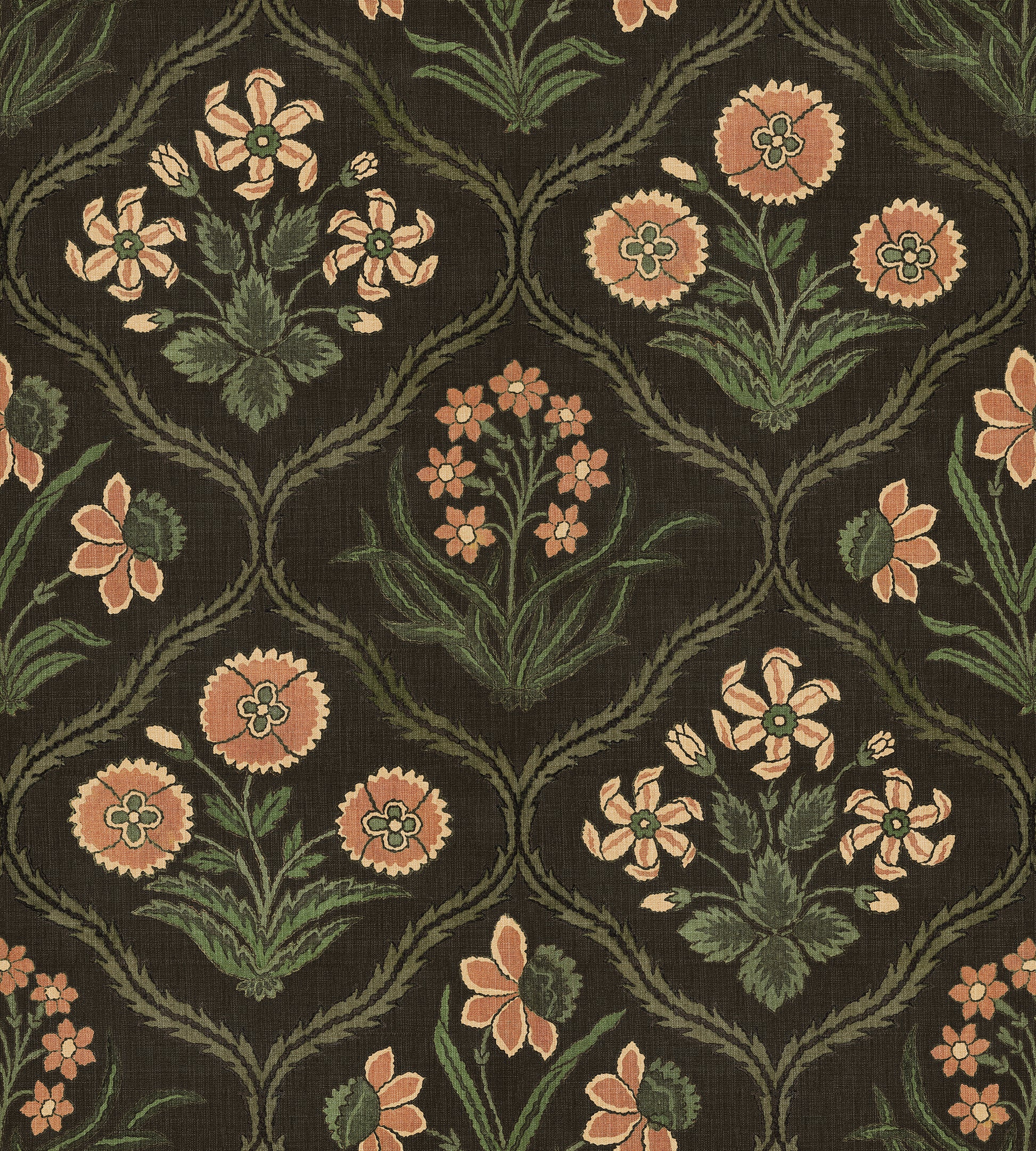 Rosa Charcoal wallpaper brings a touch of French elegance with its 19th-century inspired floral medallions.
