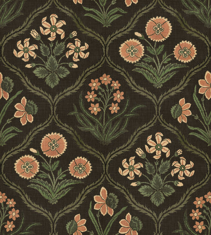 Rosa Charcoal wallpaper brings a touch of French elegance with its 19th-century inspired floral medallions.
