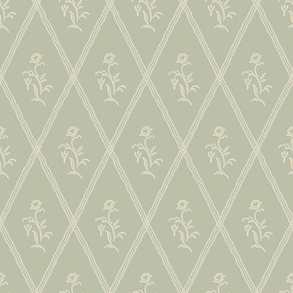 Soothing and tranquil, our Signe wallpaper is set on a linden green background with yellow-green detailing.
