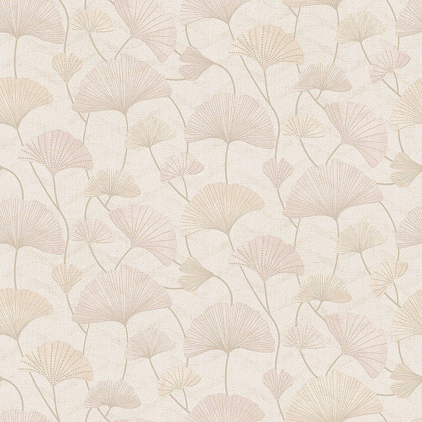 Colored in a luxurious and romantic palette of pink and apricot hues, our Sophia wallpaper is enhanced with hints of shimmering gold on a light background.