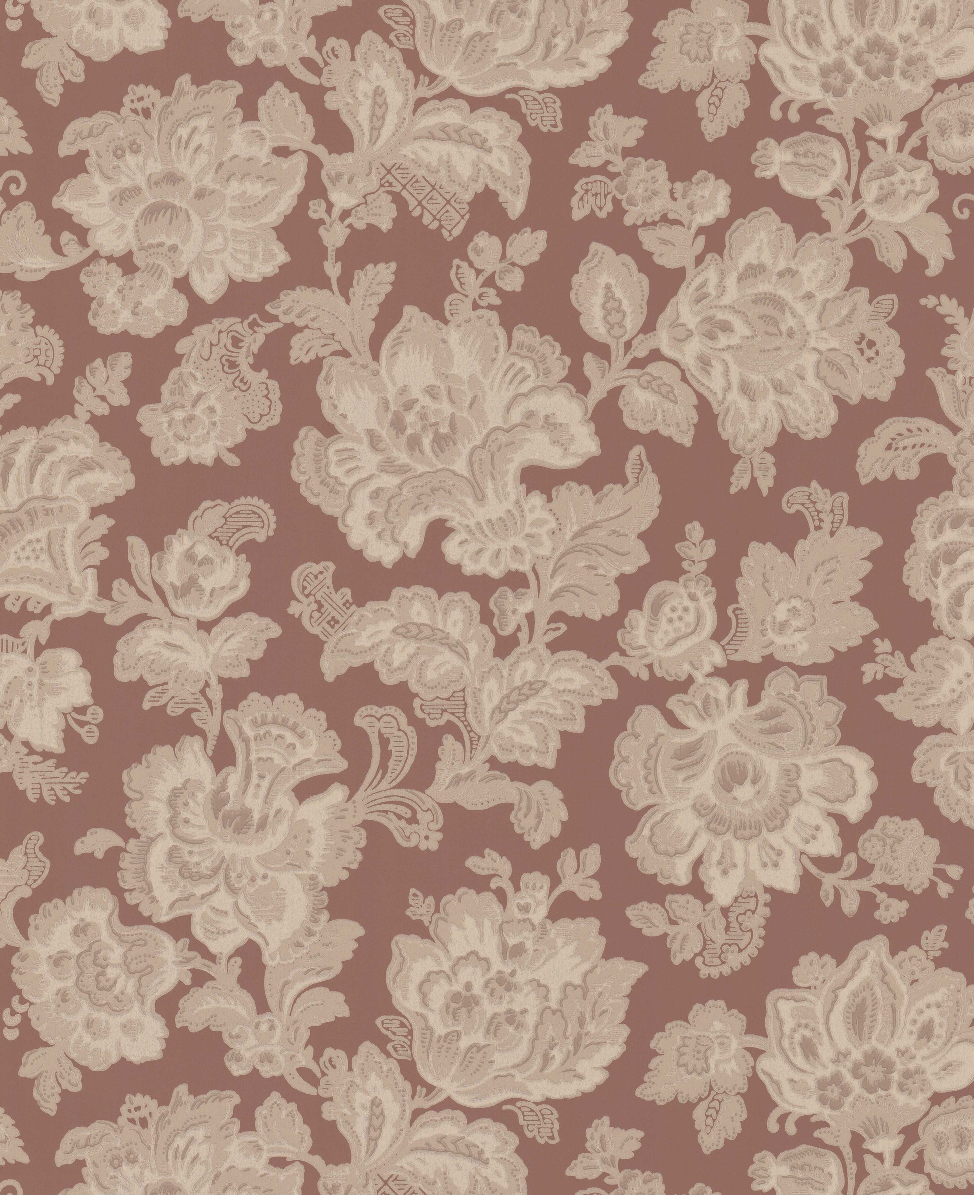 tor Ros (“Big Rose”) is a classic late-19th-century wallpaper design featuring large, expressive flowers with soft, rounded shapes arranged in a dense, flowing pattern. 