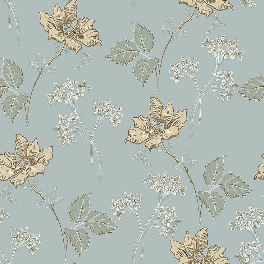 In a color scheme that is the epitome of 1920s Scandinavia, our Valborg wallpaper in sky blue and yellow exudes Swedish Grace.