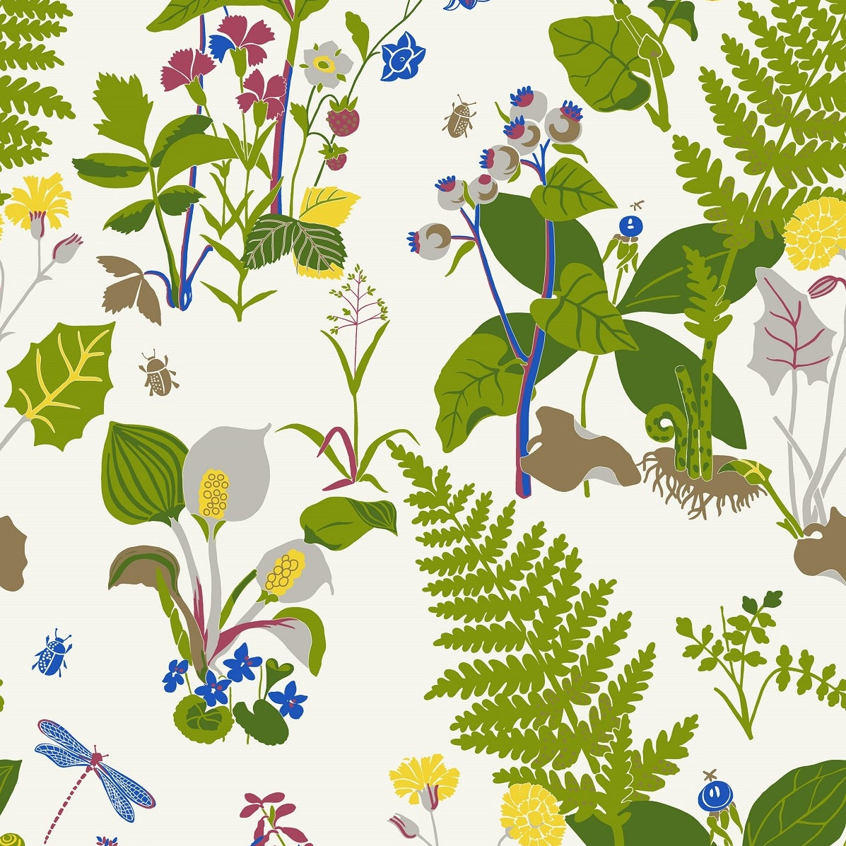 This pattern by Gocken Jobs was first designed for NK (the Nordic Company) and appeared at their great exhibition in 1945. The wallpaper is printed in our oldest surface-printing machine