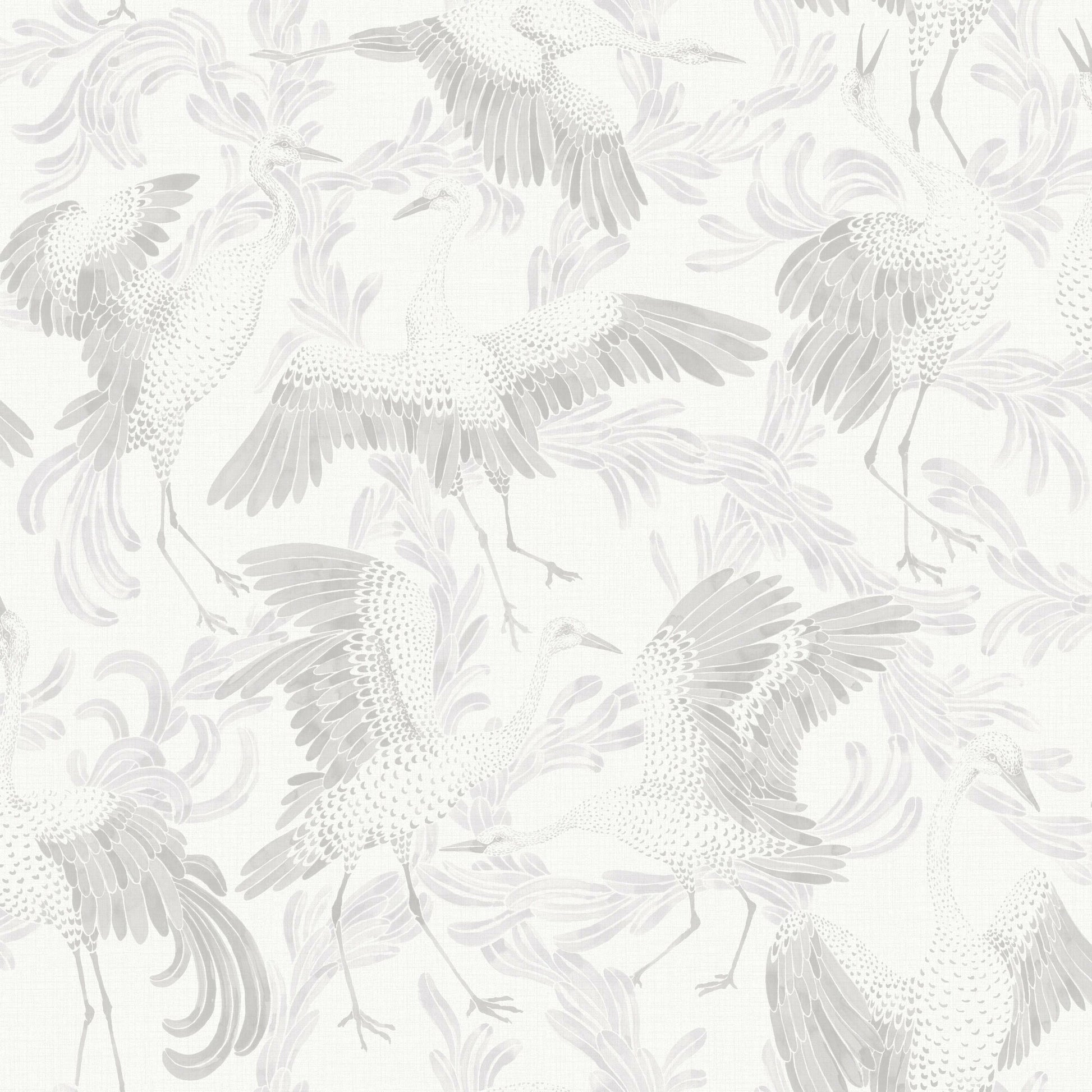 Coloured in authentically age-faded shades of white, sepia and beige, our Dancing Crane wallpaper adds a touch of vintage elegance to the interiors it adorns. 