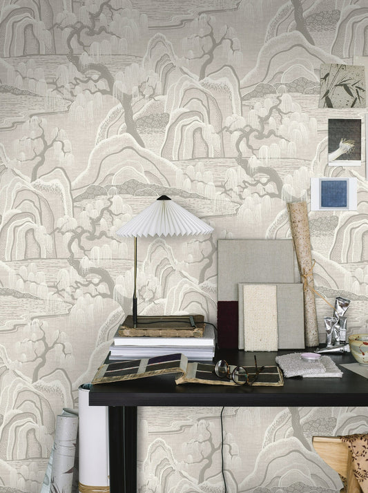 Coloured in a dreamy palette of palest grey and white, our Indigo Garden wallpaper adds a touch of elegance and luxury to modern interiors. 