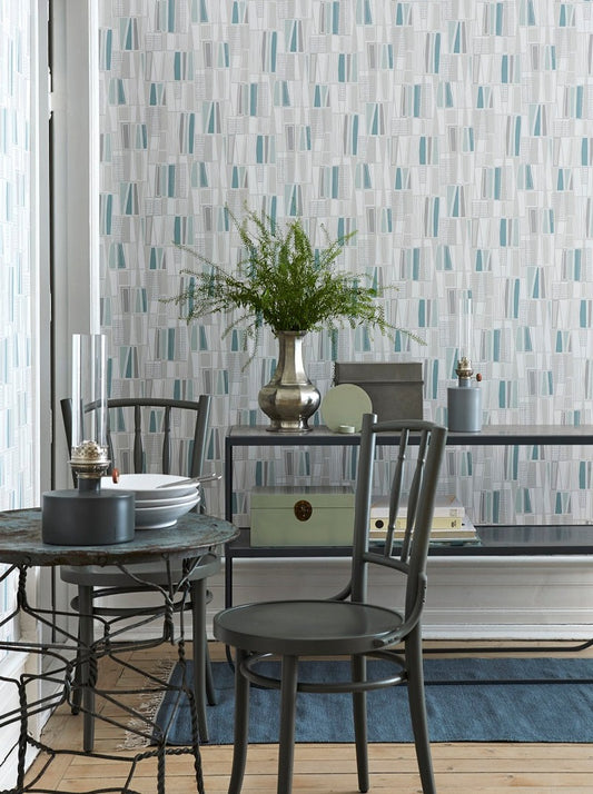 This wallpaper is a trip back to the 1950s with a clean and stripped surface that is a trademark of functional form.