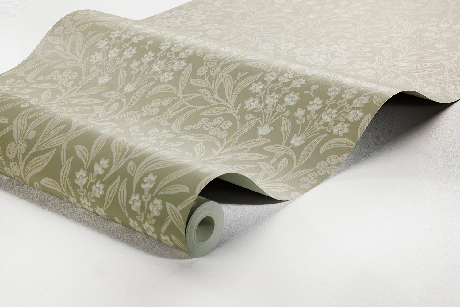  Colored in soft shades of green, beige and grey, our Kryddhyllan wallpaper is inspired by the simple and beautiful designs of the Art Nouveau and Arts and Crafts movements. 