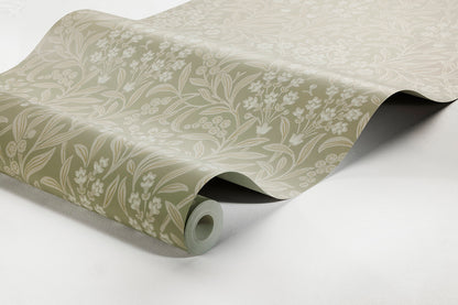  Colored in soft shades of green, beige and grey, our Kryddhyllan wallpaper is inspired by the simple and beautiful designs of the Art Nouveau and Arts and Crafts movements. 