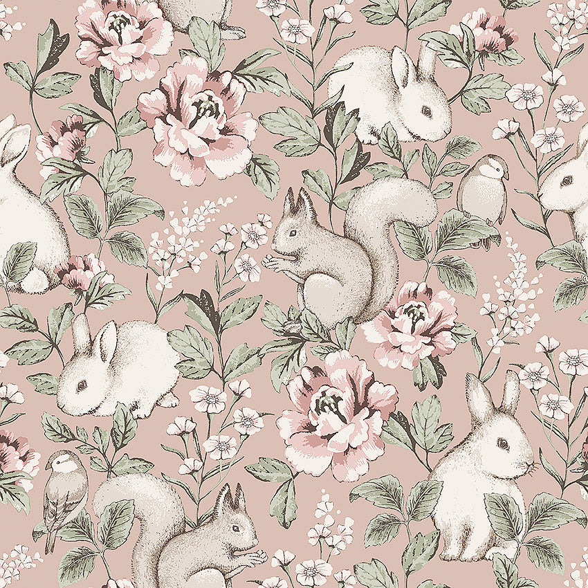 Colored in a pretty palette of pinks and greens, our Magic Forest wallpaper is utterly enchanting. 
