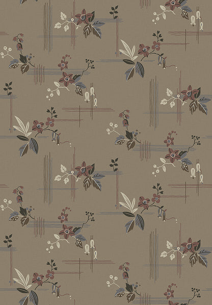  Colored in an earthy brown with splashes of purple and burgundy, our Salängen wallpaper combines symmetry and geometry with stunning florals. 