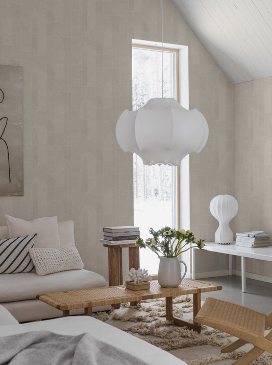  Colored in soft natural beige hues, our Sjöhagen wallpaper brings a contemporary feel to any space with its geometric design. 