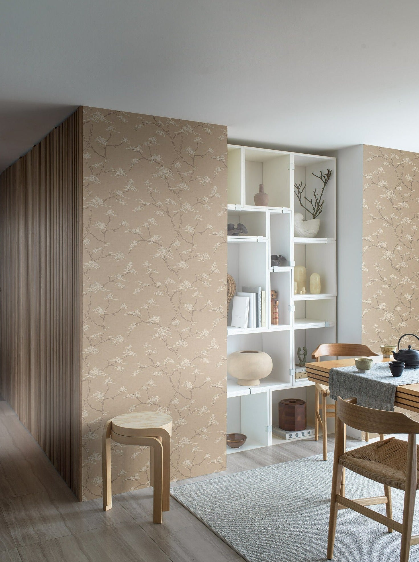 Simply coloured with a backdrop of beautiful buttermilk beige, our Temple Tree wallpaper is the perfect addition to stylish interiors.