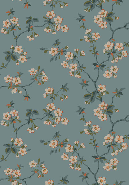  Set on a pastel blue background with green, white and pale orange detailing, our Trädgårdsstaden wallpaper offers a truly calm and classic style. 