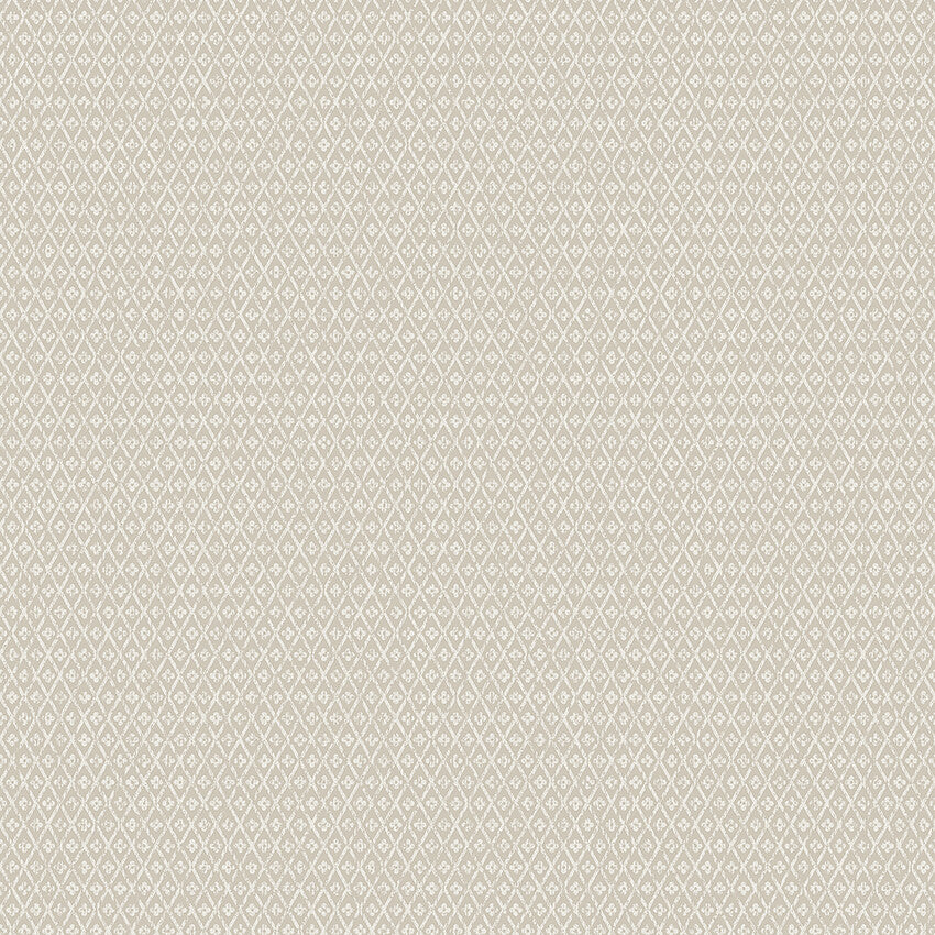 Willowherb wallpaper is simple and rustic. Having the appearance of a single-color surface from a distance, its pretty petite design features a stylized four-petal flower within a diamond trellis pattern.