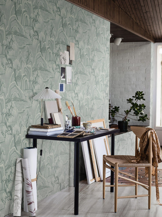 Featuring an intricate, hand-painted print from Noomi Spange, our Indigo Garden wallpaper in green creates a timelessly lovely interior for you to enjoy. 